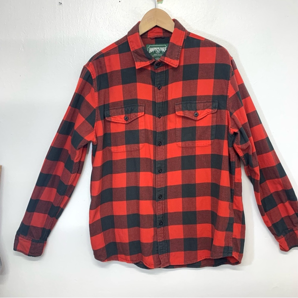 American Eagle Buffalo Plaid Flannel Shirt Men Large 100% Cotton Casual Workwear